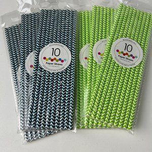 New 6 sets of 10 (60) Lime and Navy Chevron Papers Straws